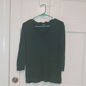 Roz & Ali Teal Scalloped Neckline Top